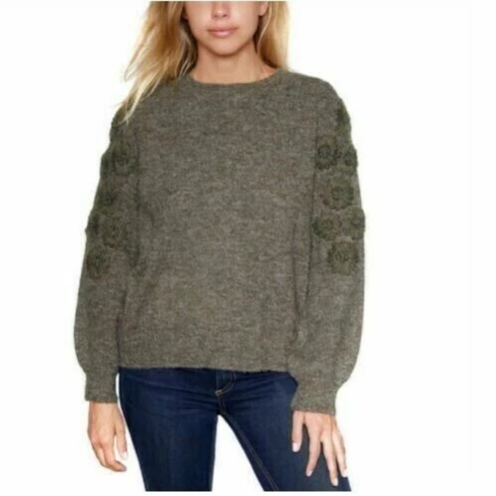 North & Co Ladies' Serenity Crochet Embroidered Floral Sweater-(Olive,Large)